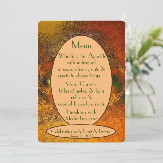 Menu plat Mariage de automne "Luminaires" (Debout devant)