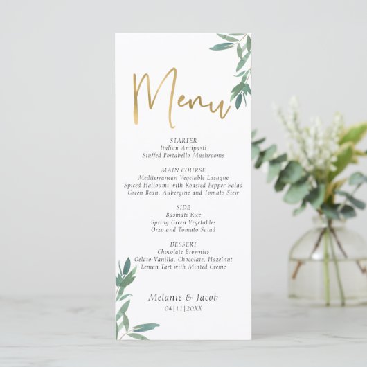 Menu plat Mariage de feuillage vert (Debout devant)