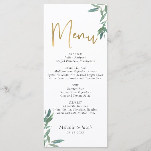 Menu plat Mariage de feuillage vert (Devant)