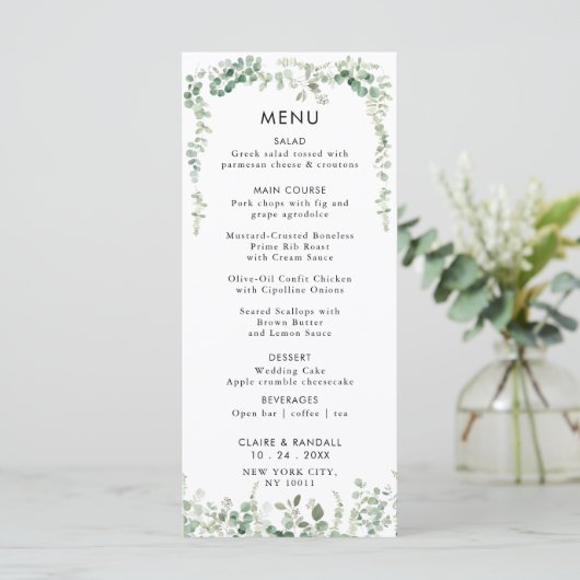 Menu plat Mariage Eucalyptus Spring (Debout devant)