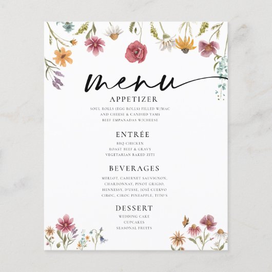 Menu plat Mariage fleur sauvage (Devant)