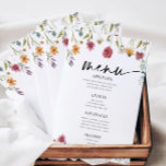 Menu plat Mariage fleur sauvage<br><div class="desc">menu Mariage Fleur sauvage aquarelle. Cette carte de menu est caractérisée par des fleurs sauvages avec deux polices de haute qualité modernes qui façonnent les tendances des événements festifs actuels et futurs.</div>