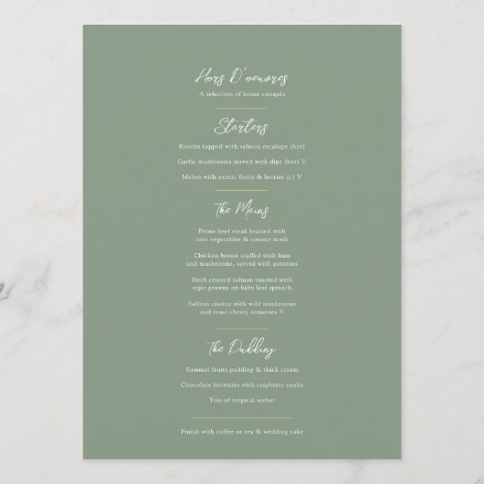 Menu plat mariage fleur sauvage aquarelle verte (Dos)