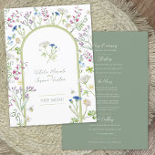 Menu plat mariage fleur sauvage aquarelle verte