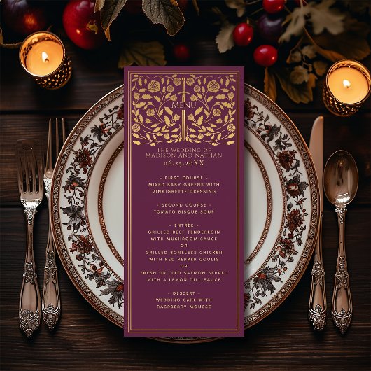 Menu plat Mariage Mauve Royal Medieval Sword
