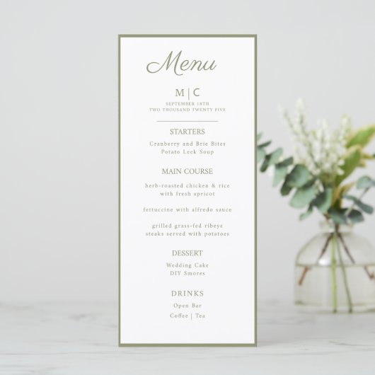 Menu plat mariage minimaliste moderne. (Debout devant)