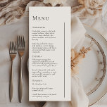 Menu Plat Mariage minimaliste simple et moderne<br><div class="desc">Ce menu simple, moderne et minimaliste à la mariage est un mélange intemporel de charme classique et de simplicité contemporaine. Conçu dans un style minimaliste, ce design présente des lignes épurées, des tons neutres et une palette sophistiquée de noir et blanc, assurant une simplicité raffinée à chaque détail. Que vous...</div>