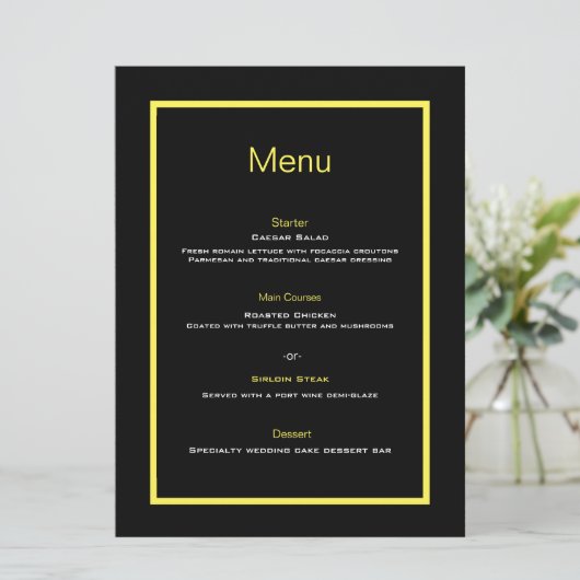 Menu plat mariage noir et jaune (Debout devant)