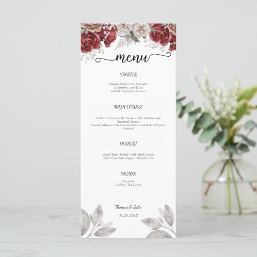 Menu Plat Mariage Romantique Bourgogne (Debout devant)