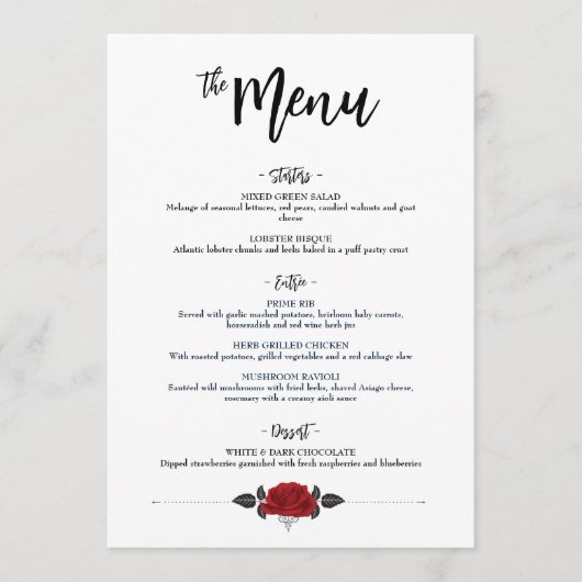 Menu plat Mariage Roses rouges romantiques interco (Devant)
