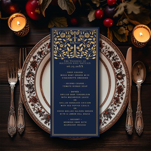 Menu Plat Mariage Royal Médiéval Bleu
