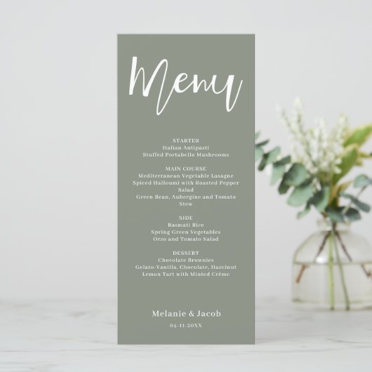 Menu plat Mariage vert (Debout devant)