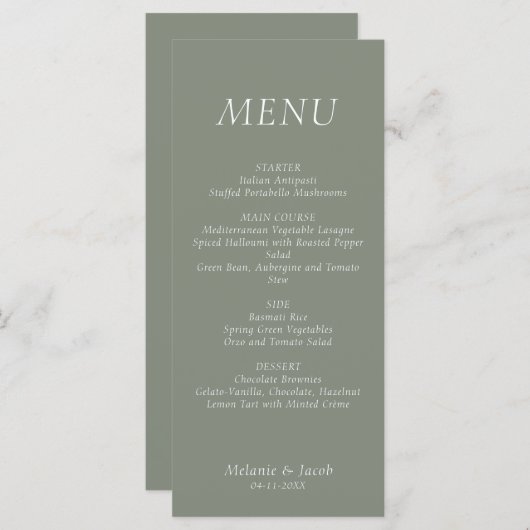 Menu plat Mariage vert (Devant / Derrière)