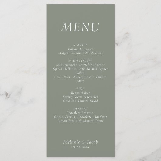 Menu plat Mariage vert (Devant)