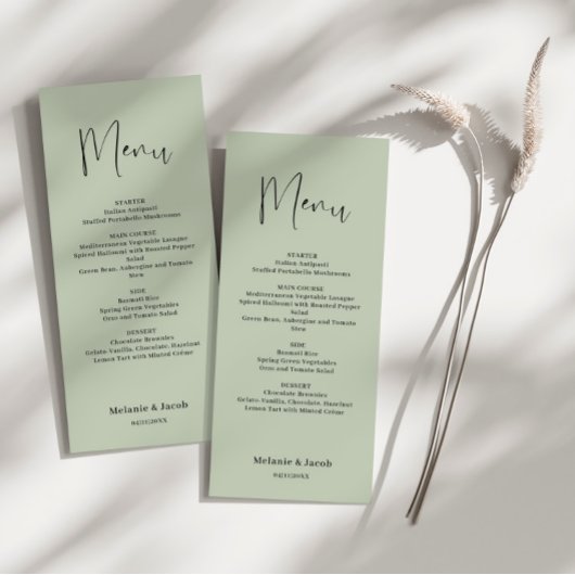 Menu plat Mariage vert Sage
