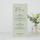 Menu plat Mariage vert Sage (Debout devant)