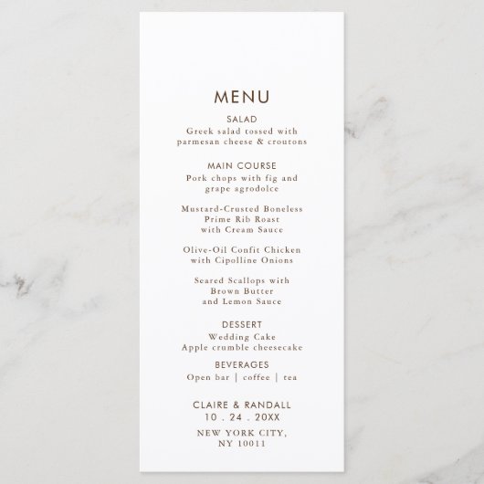 Menu plat minimaliste Mariage brun simple (Devant)