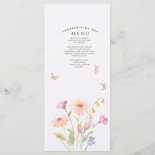 Menu plat modifiable fleur aquarelle (Devant)