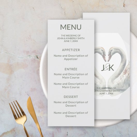 Menu plat Monogramme Mariage Swan