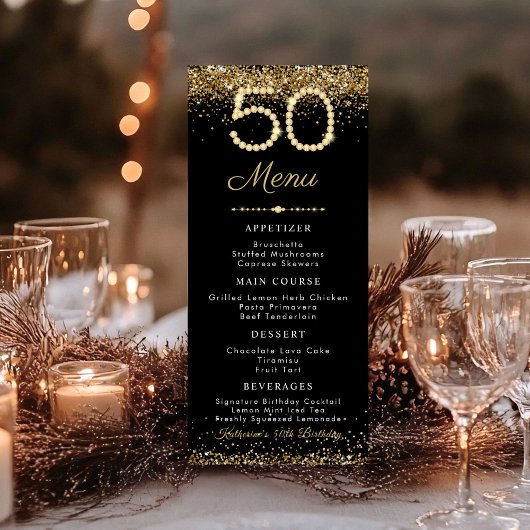 Menu plat pour dîner d'anniversaire 50 ans Gold Di