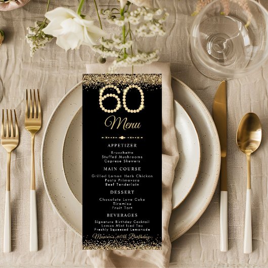 Menu plat pour dîner d'anniversaire 60 ans Gold Di