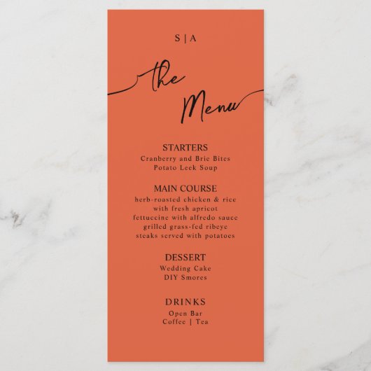 Menu plat pour Mariage Boho. (Devant)