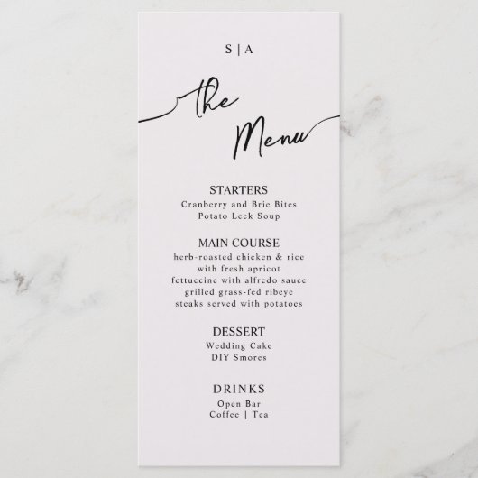 Menu plat pour Mariage Boho. (Devant)