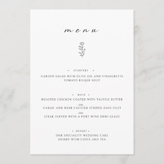 Menu Plat pour Mariage noir blanc feutre minimum (Devant)