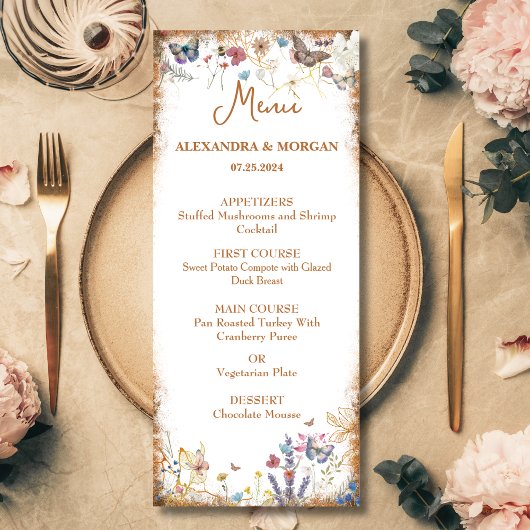 Menu plat rose Gold Butterfly Garden