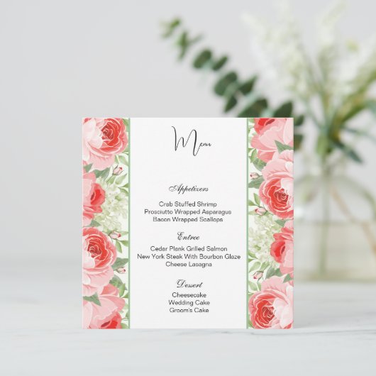 Menu Plat Roses Rose Cartes (Debout devant)