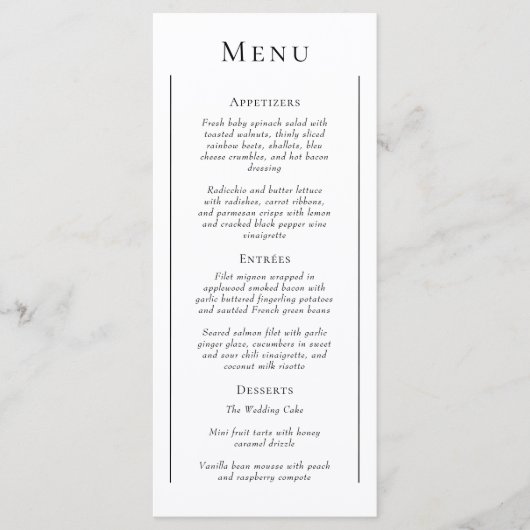 Menu plat simple et minimaliste Mariage (Devant)