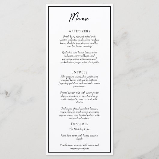 Menu plat simple minimaliste Mariage (Devant)