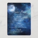 Menu Pleine lune Ciel Lunaire Galaxie Céleste Étoiles D<br><div class="desc">Lunar Sky Pleine lune Celestial Galaxy Aquarelle Design, avec étoiles brillantes de nuit, et Lune brillante Design sur un bleu marine luxueux, bleu pâle, et des touches de couleur d'aquarelle violet. Avec Des Polices De Script De Typographie Moderne. Un design magique tendance - Dîner Mariage personnalisé Accueil Table Décor Menus...</div>