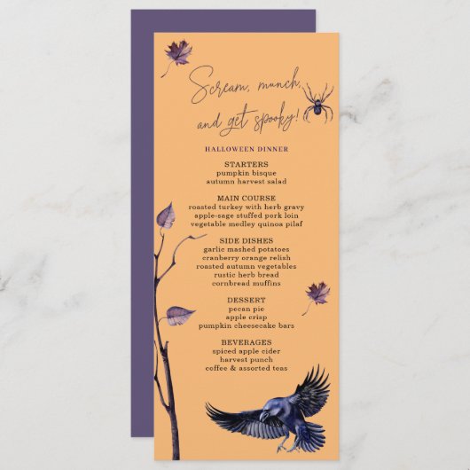 MENU PLUM BLACK CROW SPIDER AUTOMNE QUITTE HALLOWEEN (Devant / Derrière)