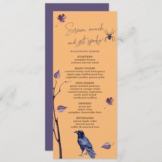 MENU PLUM BLACK CROW SPIDER AUTOMNE QUITTE HALLOWEEN (Devant / Derrière)