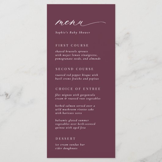 Menu Plum Bourgogne solide + Script de calligraphie (Devant)