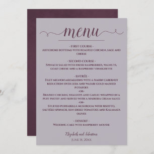 Menu Plum simple élégant sur Dusty Lavender Mariage