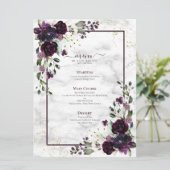 Menu Plum violet or Aquarelle marbre Mariage (Debout devant)