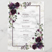 Menu Plum violet or Aquarelle marbre Mariage (Devant)
