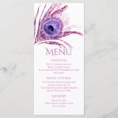 Menu Plume de Paon Chic Pailleté Rose Bar Mitzvah (Devant)