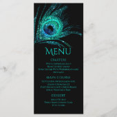 Menu Plume de Paon Chic Pailleté Turquoise Bar Mitzvah (Devant)