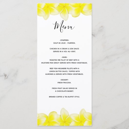 Menu Plumeria jaune Frangipani Mariage (Devant)