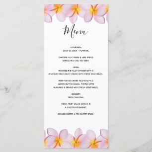 Menu Plumeria rose Frangipani Mariage