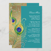 Menu Plumes de paon moderne Faux Jewel Scroll Swirl (Devant / Derrière)