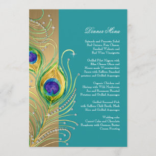 Menu Plumes de paon moderne Faux Jewel Scroll Swirl