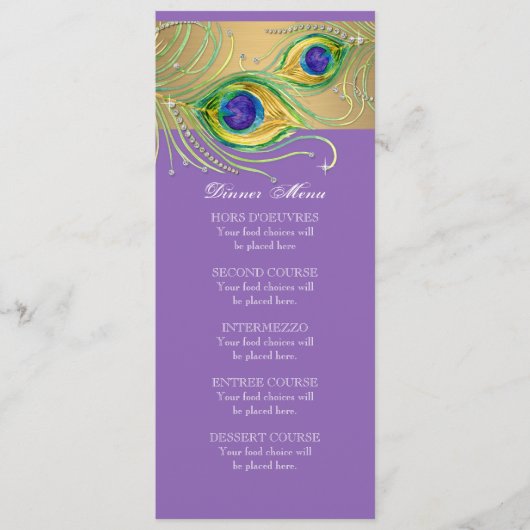 Menu Plumes de paon moderne Faux Jewel Scroll Swirl (Devant)