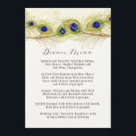 Menu Plumes de Peacock de Swirl moderne Monogramme Mono<br><div class="desc">PALETTE DE COULEUR : blanc, crème, or, moutarde, bleu aqua, bleu royal, violet et vert. COLLECTION DE DESIGN : Votre triple monogramme est à l'envers avec une grande initiale pour votre nom de famille, puis les initiales de prénom de la mariée et du marié. L'autre côté a le titre, "Menus...</div>
