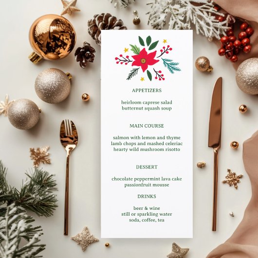 Menu Poinsettia Christmas CUSTOM Holiday Dinner Party