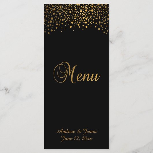 Menu Points Confetti Or Élégants | Noir (Dos)
