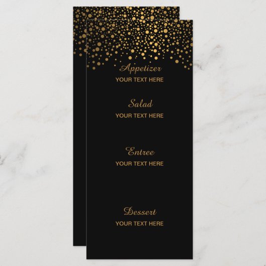 Menu Points Confetti Or Élégants | Noir (Devant / Derrière)